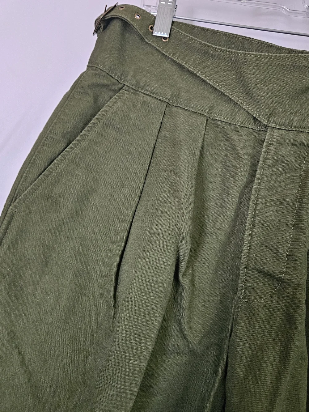 Banana Republic wide leg pleated culottes Womens 4 Olive Green Lagenlook Linen
